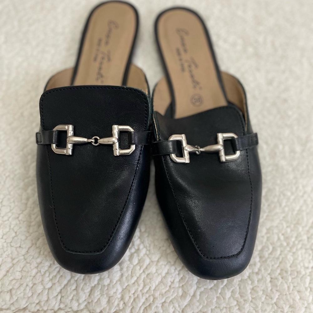 Enzo Tesoti Mules Flat Black Leather Bit Loafers Size 7